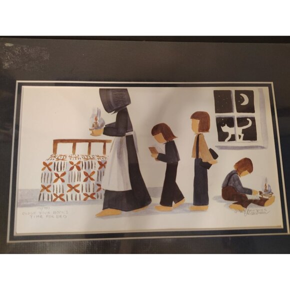 Vintage Diane Graebner Print, Close Your Books, Time for Bed Amish, Signed COA - Picture 1 of 6